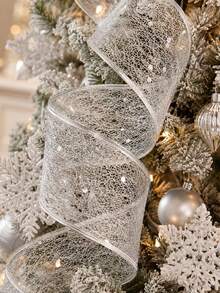 Christmas Sequin Mesh Ribbon Set, Silver Red Gold Holiday Decorative Shaped Ribbon, Glitter Hollow Woven Wide Ribbon, Suitable For Christmas Tree Wrapping, Wreath Bows, Gift Packaging, Fireplace Garland, Stair Railing, Door Frame Window Display And Holiday Table Decor - Christmas Ribbon - View 8