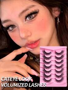 1 buah/7 Pasang Bulu Mata Palsu D-Curl Tebal Russian Volume Alami Lembut, Bulu Mata Palsu Mink Klasik Cat Eye, Bulu Mata Palsu Cross Fine Dense 5D, Ekstensi Bulu Mata Lembut untuk Tampilan Riasan Alami, Ciptakan Tampilan Riasan Alami - A - View 2