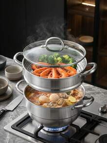 MiLaiWP 4-Piece 3-Tier Stainless Steel Steamer Pot Set, Soup Pot For Cooking With Steamer Basket And Steamer Plate, Thickened Heavy-Duty Stainless Steel Steamer Pot Set, Multi-Functional For Soup Pot And Hot Pot, Dishwasher , Suitable For Gas, Electric And Oven - View 6