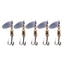 5pcs Rotating Fishing Spoon Lures, Metal Spinner Baits With Triple Hooks, Swimming Lures For Trout And Bass Fishing, 7cm-8.9g - Multicolor - View 1