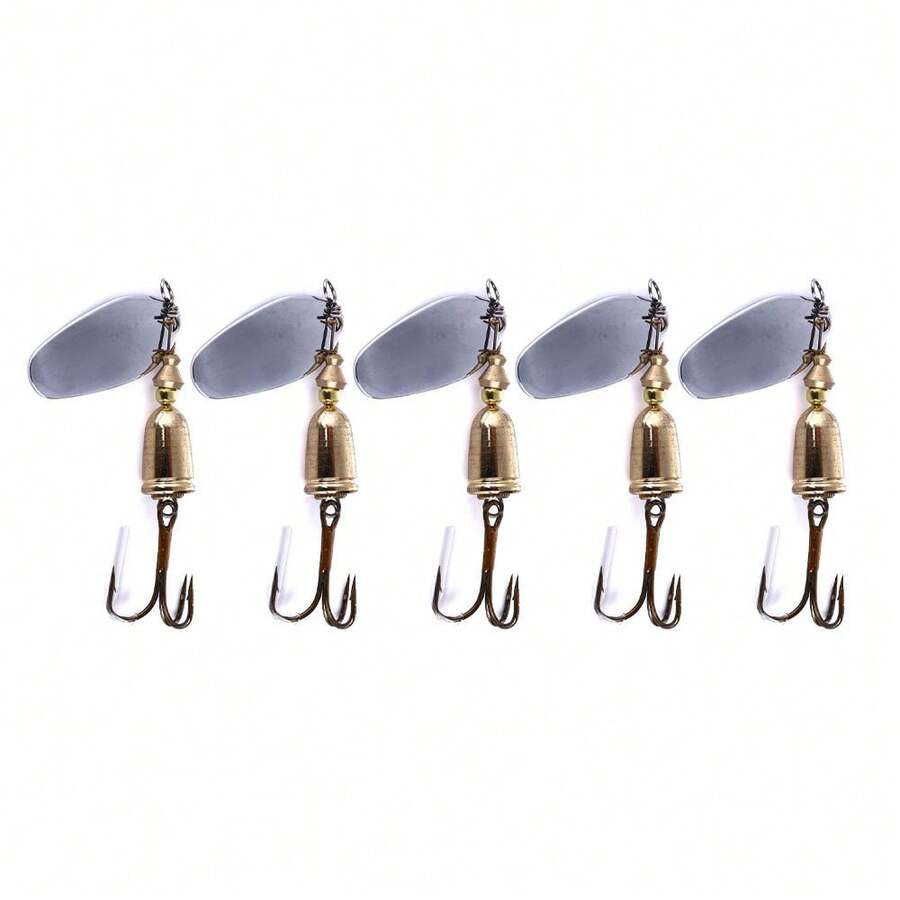 5pcs Rotating Fishing Spoon Lures, Metal Spinner Baits With Triple Hooks, Swimming Lures For Trout And Bass Fishing, 7cm-8.9g - Multicolor - View 1
