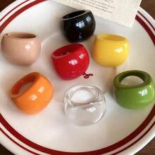 Korean Colorful Resin Acrylic Chunky Big Finger Ring Fashion Charm Geometric Oval Round Knuckle Finger Rings Hand Jewelry Gift - Multicolor - View 2