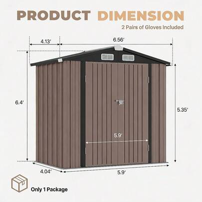 Compact Outdoor Storage Shed – 189.89 X 121.92 Cm (5 Ft X 3 Ft), Sloping Roof Design, Lockable Steel Door, Weather-Resistant Metal Construction, Brown And Black Two-Tone Finish, Easy Assembly, Portable & Removable Garden Tool Shed For Backyard, Patio