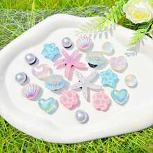 20pcs White Ocean Series Shoe Charms, Shells, Starfish, Bows DIY Accessories, Charm Set For Perforated Slippers - Blue Pink - View 9