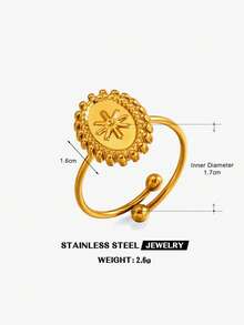 1pc Stainless Steel 18K Gold Plated Minimalist Sun Ring, Suitable For Women's Daily And Party Wear - Gold - View 6