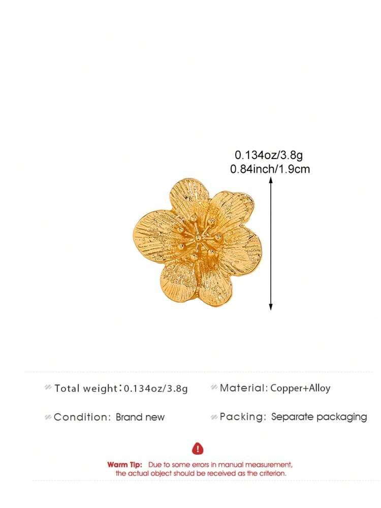 1pc Elegant Personalized Gold Flower Non-Pierced Clip-On Earrings For Women, Versatile Elegant Exquisite Copper Flower Earrings, Suitable For Daily, Party, Date, Holiday, Music Festival, Summer Beach Vacation Wear, Commemorative Gift For Friends, Family, Couples, Women, Jewelry Accessories, Original Design - Gold - View 5