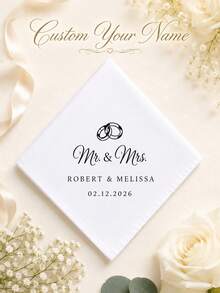 Customized Wedding Handkerchief, Valentine's Day Gift, Personalized Letter Handkerchief, Suitable For Wedding Decor, Personalized Customization, With Wedding Ring Pattern - Multicolor - View 1