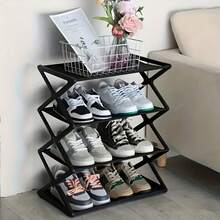 4-Tier Heavy Duty Black Shoe Rack, Stainless Steel Load-Bearing Tubes Space-Saving, Easy Assembly, Durable Design, Suitable For Entryway And Bedroom, Modern Fashionable Appearance, Multi-Layer Sneaker Storage With Plastic Shelves, Fashion Control - Multicolor - View 2
