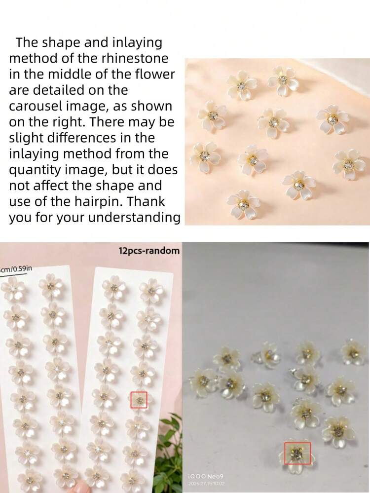 12pcs/Set Sweet White Flower Hair Clips, Cute Hair Accessories - Suitable For Girls And Women, Applicable For Daily, Vacation, Date, Graduation Season - Multicolor - View 9