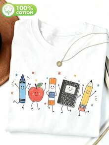 ComfortColorsFunnyTeacher Life T-Shirt-Back-To-School Gift, Preschool Teacher Supplies Tee(Crayons, Apples, Notebooks)-100% Cotton Apparel Casual - Black - View 1
