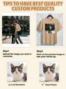 DIY 客製化中性 T-shirt，輕量柔軟聚酯纖維，需提供高解析度照片（愛人/朋友/家人/寵物/公司 Logo） - 卡其色 - 查看 3