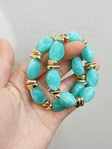 3pcs/Set Fashionable Vintage Thick Multicolor Asymmetrical Acrylic Beaded Bracelet Set, Suitable For Women, Daily Wear, Gift For Friends And Family - Multicolor - View 2