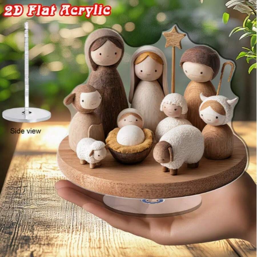 1/2件裝 壓克力卡通聖家旋轉裝飾品,360°旋轉底座,適用於居家、派對,優雅桌面中心裝飾,萬聖節、聖誕節裝飾,2D - 旋轉擺件 - 查看 1