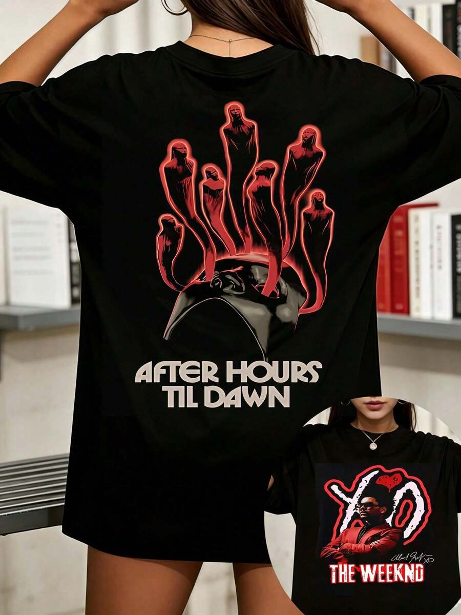 Unisex Oversized T-Shirt From 's After Hours Til Dawn Tour. - 黑色 - 查看 1