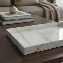 BANDEJA DECORATIVA ELEGANTE 40x24 VIDRO PINTURA MARMORIZADO DE LUXO BRANCOM DOURADO - Visão 5
