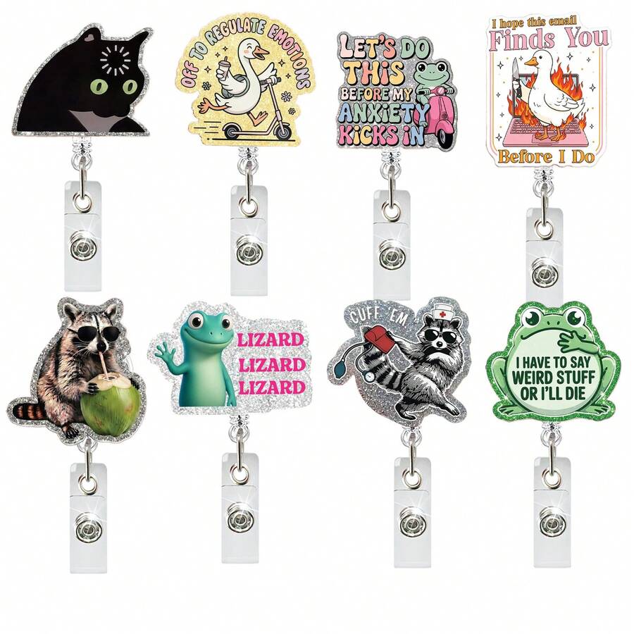 1pc Cool Blood Pressure Bear Pattern Retractable Badge Reel, With Rotating Crocodile Clip, Fun Retractable Badge Holder, Suitable For RN, LPN, CNA Healthcare Professionals, Teachers, Nursing Students, Office Gift - Multicolor - View 1