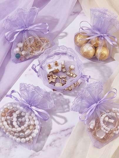 20pcs Round Organza Gift Bags, Wedding Favor Bags With Sequin Drawstring, Suitable For Jewelry, Wedding Favors, Candy, Small Gifts, Table Decor, Birthday Party, Wedding, Valentine's Day, Various Holiday Parties, Gift Packaging Supplies