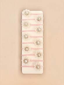 12pcs/Pack Girls Random Pearlized Five-Petal Flower Hair Ties, Exquisite Faux Pearl Flower Center Hair Accessories, Delicate Petal Hair Bands, Back To School - Multicolor - View 3