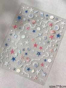 2件裝裝飾貼紙，美學風格貼紙，適用於筆記本電腦，海洋主題貝殼海星與水鑽星星圖案，酷炫藍色調圖形，適用於手機殼、水杯、相機、禮物賀卡、收納盒 - F - 查看 3