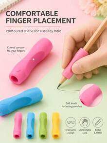4pcs Soft Silicone Pencil Grips, Ergonomic Non-Slip Pen Sleeves, Suitable For Left And Right Hands, Colorful Writing Aid Tools, Applicable To Pencils, Pens, Drawing, School And Office Supplies, Back To School - A - View 5