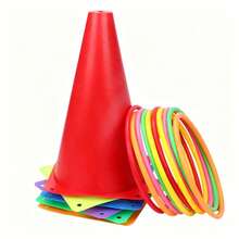 Large Ice Cream Cone Ring Toss Set, Colorful Plastic Marker Barrels, Outdoor Interactive Sports Toy For Sensory & Physical Training, Random Color Shipment,Random Package Style - Multicolor - View 5