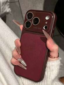 Luxury Litchi Texture Faux Leather Phone Case With Large Window, Suitable For 17 Pro Max, 17 Pro, 17, 16 Pro Max, 16 Pro, 15 Pro Max, 15 Pro, 13 Pro Max, 14 Pro, 16, 15, 14, 13, Lens Protection, Shock-Resistant Back Cover - Retro Red - View 2