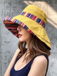 Women's Reversible Bucket Hat, Spring/Summer Sun Hat, Versatile Travel Beach Hat With Face Coverage, - Multicolor - View 1