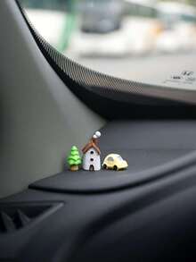 3/1 Piece "Vacation Time" Car Decoration Item - Small Tree And Cabin On The Center Console Display Screen - Mini Creative Interior Decoration - A - View 6