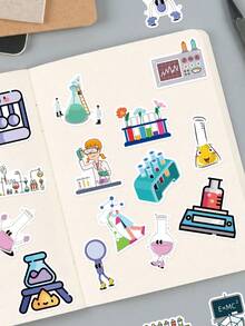 50Pcs Science Laboratory Stickers, Cute Chemistry Biology Physics Lab Equipment Decals, Back To School Study Supplies, Waterproof Decals For Vision Board, Journal, Laptop, Phone Case & Academic Scrapbook Crafts - Multicolor - View 3