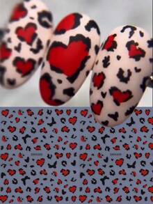 2 Peças Adesivos de Unha 3D Coração Vermelho Estampa de Leopardo, Padrão de Coração com Manchas de Leopardo Preto, Decalques de Unha Autoadesivos, Decoração de Arte de Unha Gótica Doce Selvagem Y2K Legal, Adequado para Suprimentos de Unha DIY de Outono - Multicolorido - Visão 2