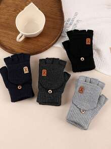 Winter Thick Knitted Half-Finger Flip-Cover Touchscreen Student Writing Gloves - Multicolor - View 1