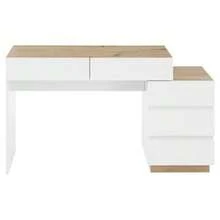 5-Drawer Desk, Dressing Table, Storage Function, For Bedroom, E1 Particle Board, White+Oak - 白色 - 查看 1