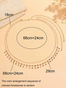 2pcs/Set Exquisite Fashionable Colorful Tassel Rhinestone With Gold Chain Double Layer Waist Chain Women's Waist Jewelry Suitable For Daily Wear, Summer Vacation, Beach Party, Music Festival, Random Color Distribution Of Rhinestones - Multicolor - View 4