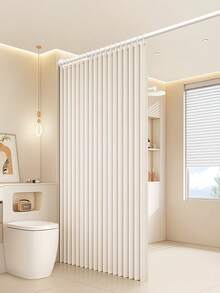 Modern Beige Shower Curtain, Thickened Faux Linen Waterproof Layer + Bottom Magnetic Splash Guard Strip, Foldable Space-Saving, Anti-Deformation, Bathroom Dry-Wet Separation - Beige - View 4