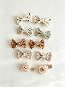 10-Piece Set Of Adorable Bow Hair Clips, Cute Plaid And Polka Dot Hair Clips, Handmade Fabric Children's Bow Hair Clips, Children's Hair Clips - Multicolor - View 1
