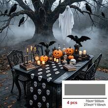 Halloween Pumpkin Table Centerpiece With Skull Tablecloth, Spooky Candle Holder And Pumpkin Lantern Decor, Suitable For Outdoor Patio, Halloween Party Venue And Home Decoration - Black - View 13