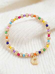 1 Buah Gelang Huruf Manik-Manik Kecil untuk Anak Perempuan, Gelang Elastis dengan Liontin Huruf Awal Tunggal A-Z Kustom, Gelang Manik-Manik Buatan Tangan Berwarna-warni Gaya Boho yang Dapat Ditumpuk, Aksesori Harian - MultiWarna - View 20