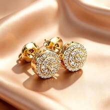 Full Rhinestone Burst Round Stud Earrings, Lightweight Luxury, High-End Fashion, Multi-Functional, Men's Earrings - Multicolor - View 4