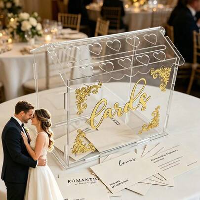 Cross-Border Hot-Selling House-Shaped Acrylic Wedding Card Box, Gift Money & Greeting Card Storage Box, Detachable Acrylic Decorative Box, Transparent