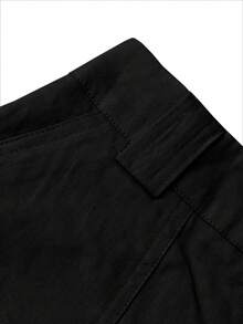 Solid Color Casual Cargo Shorts Summer (Belt Not Included) Black - Black - View 8