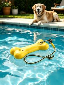 1pc Large Durable EVA Floating Dog Training Ball, Minimalist Practical Style, Solid Color Options, Bone-Shaped Floating Dog Toy, Round Ball With Pull Ring, Comes With Leash For Easy Control - Multicolor - View 5