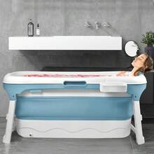 Foldable Adult Bathtub With Built-In Massage Roller, Detachable Cover & Stable Bath Stand – Compact Blue-And-White Design (148 * 62 * 53 Cm), Lightweight And Easy To Assemble, Store Or Move; Smooth Surface, Rounded Edges, Drain Plug Included; Ideal F - 148 X 62 X 52cm - View 6