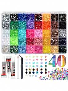 Jelly Resin Rhinestones With Tweezers, 15/24/28/32/40 Grid Mixed Color Crystal Rhinestone Decoration Set, Colorful DIY Rhinestones, Party Accessories, Handmade Crystals, Suitable For DIY Crafts, Clothing, Cups, Shoes, Fabrics, Etc. - A - View 15