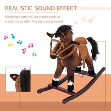 Children's Wooden Plush Ride-On Rocking Horse Toy, With, Dark Brown/White - Dark Brown - View 7