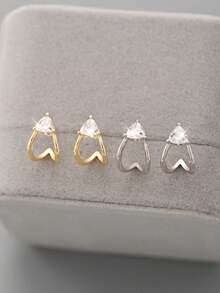1 Pair Fashion S925 Sterling Silver Single Zirconia Minimalist Earrings, Elegant Lightweight Luxury Jewelry For Women, Best Friend Gift For Holiday Birthday - Geometry - View 2