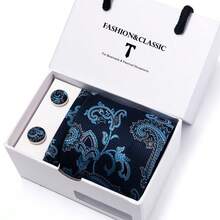 AlanKing 3-Piece Set: Blue Necktie, Pocket Square & Cufflinks, Romantic White Gift Box, Suitable For Formal Business, Wedding,Festival,Fathers Day Gift - Color Mixing - View 25