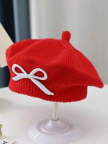 1 Peça Boina de Bebê Outono/Inverno, Gorro de Lã Tricotado, Chapéu de Pintora Versátil e Estiloso para Meninas - Laço bordado - Visão 6