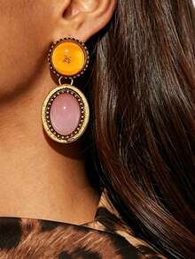 Simple Design Geometric Resin Alloy Earrings, Casual And Fashionable, Small And Exclusive Women's Jewelry. - Multicolor - View 2