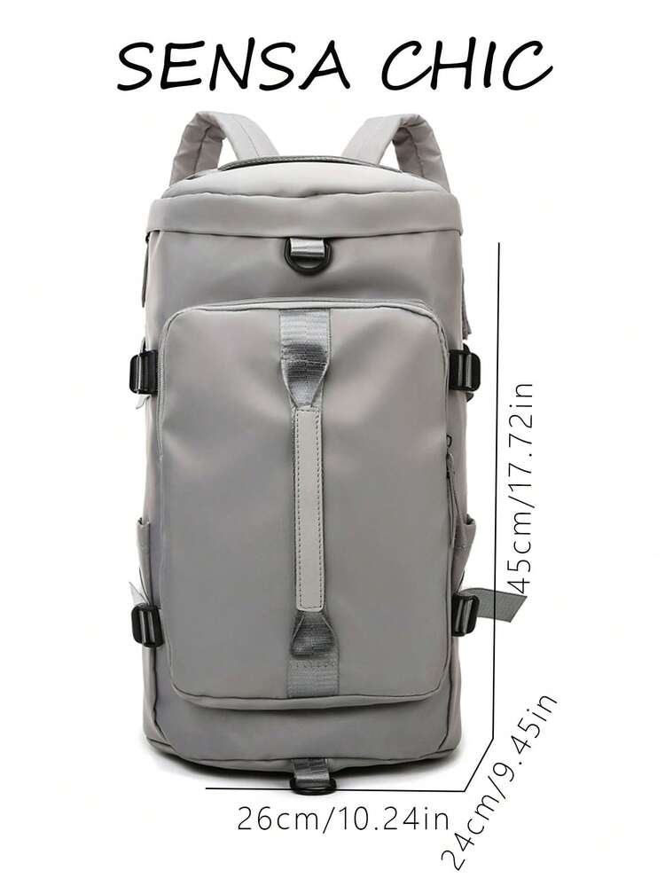 Ransel Olahraga/Perjalanan Gaya Silinder Abu-abu, Tali Gesper Anyaman yang Dapat Diatur, Ransel Luas untuk Mendaki, Olahraga, dan Liburan Singkat - Grey - View 2