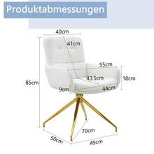 [Set Of 2] European Swivel Chair In A Subtle Luxury Design: White PU Coating + Gold-Colored Metal Legs, 360° Silent Swivel, Set Of 2 For Dining Rooms / Relaxation Areas. - White+Gold - View 4